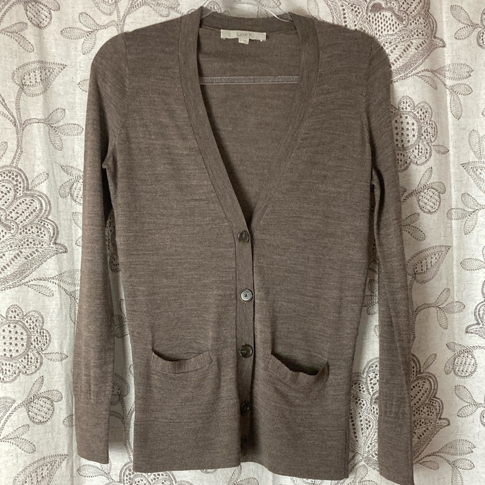 LOFT Size: Small Button Down Cardigan with Pockets at Front. Light Brown Heather